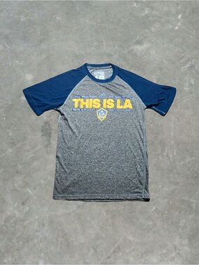 ☀️ Adidas LA Galaxy MLS Soccer Graphic Tee Mens Size Small Gray/Blue